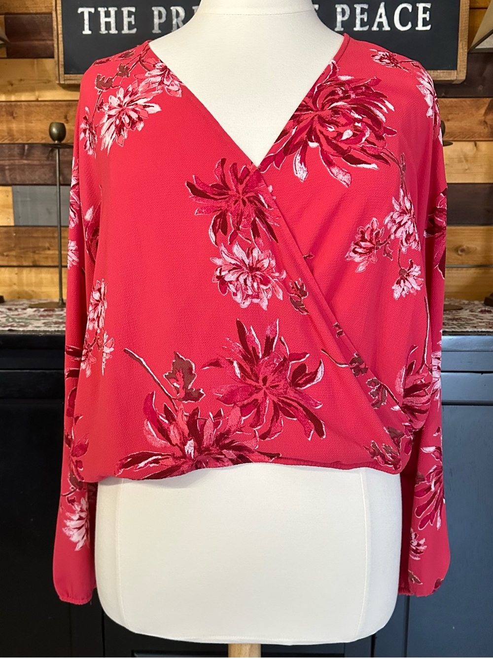 Leith Dark Pink Floral Wrap-Front Blouse